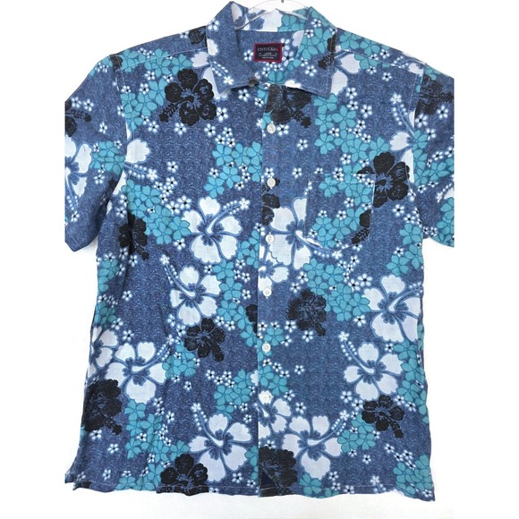 UNTUCKit Other - UNTUCKit Shirt Mens Large Blue Floral Hawaiian Short Sleeve Linen Cotton Casual